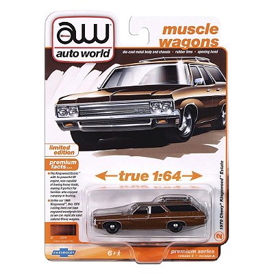Miniatura Auto World Luxury Cruisers 1970 Chevy Kingswood Estate Marrom 1:64