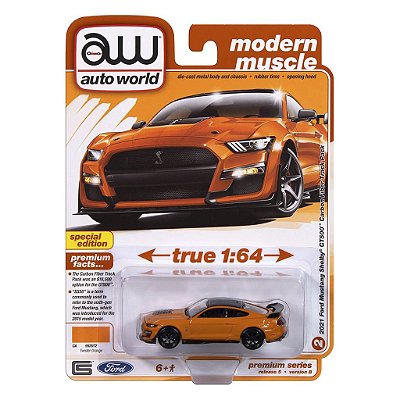 Miniatura Auto World Modern Muscle 2021 Ford Mustang Shelby GT500 Laranja 1:64