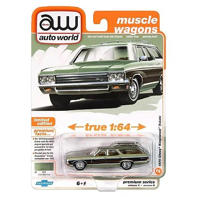 Miniatura Auto World Luxury Cruisers 1970 Chevy Kingswood Estate Verde 1:64