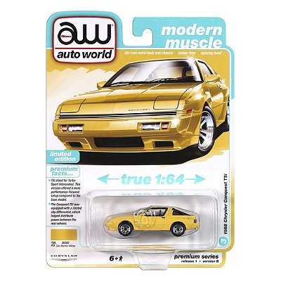 Miniatura Auto World Modern Muscle 1988 Chrysler Conquest TSi Amarelo 1:64