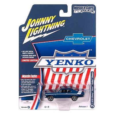 Miniatura Johnny Lightning Muscle Cars 1970 Chevy Nova Yenko Deuce Azul 1:64