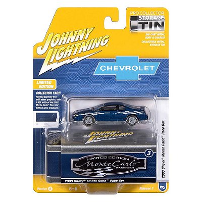 Miniatura Johnny Lightning Storage Tin 2003 Chevy Monte Carlo Pace Car 1:64