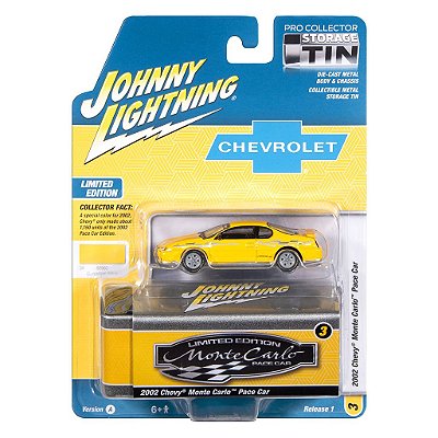 Miniatura Johnny Lightning Storage Tin 2002 Chevy Monte Carlo Pace Car 1:64