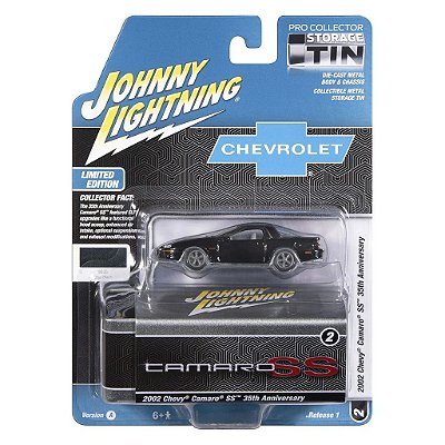 Miniatura Johnny Lightning Storage Tin 2002 Chevy Camaro SS 35th Anniversary 1:64 (JLCT020)
