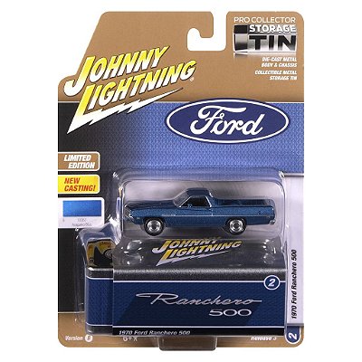 Miniatura Johnny Lightning Storage Tin 1970 Ford Ranchero 500 Azul 1:64 JLCT018