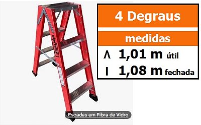 Escada Tesoura Duplo Acesso Fibra Vidro TAF-4 altura 1,08 M