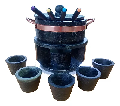 Kit Fondue Artesanal De Pedra Sabão Completo 7 Peças 800 Ml