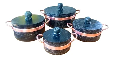 Conjunto 4 Panelas Já Curadas Pedra Sabão Com Alça De Cobre