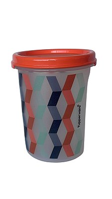 Pote Modular Redondo 440ml - Transparente Tampa Laranja Geométrico
