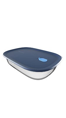 Tupperware Travessa Vitrea Retangular 3 Litros - Transparente Tampa Azul