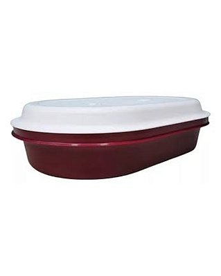 Tupperware Travessa Actualite Oval 2 Litros - Merlot Tampa Branca