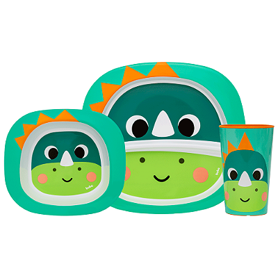 KIt Refeição Buba Zoo Dino  - Prato Raso + Prato Fundo + Copo