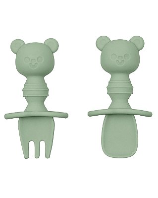 Kit Talheres Ursinho Em Silicone Buba Verde