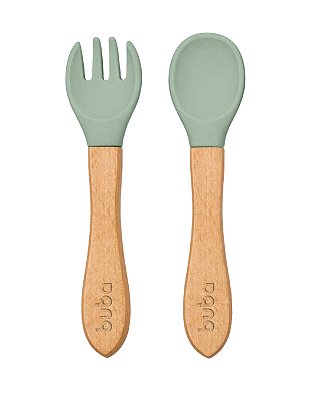 Kit Talheres Em Silicone e Bambu Buba - Verde