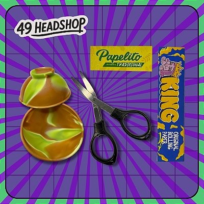 Seda King+Piteira Papelito+Tesoura Dobrável+Cuia de Silicone
