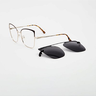 ÓCULOS DE GRAU CLIP-ON TRITON EYEWEAR GATINHO METAL DOURADO COM MARROM