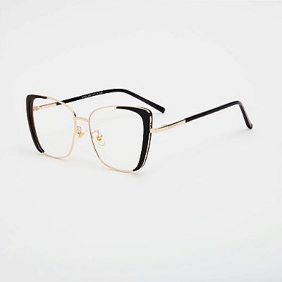 ÓCULOS DE GRAU TRITON EYEWEAR GATINHO METAL DOURADO COM PRETO