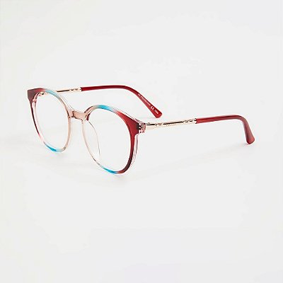 ÓCULOS DE GRAU TRITON EYEWEAR REDONDO ACETATO VERMELHO COM AZUL