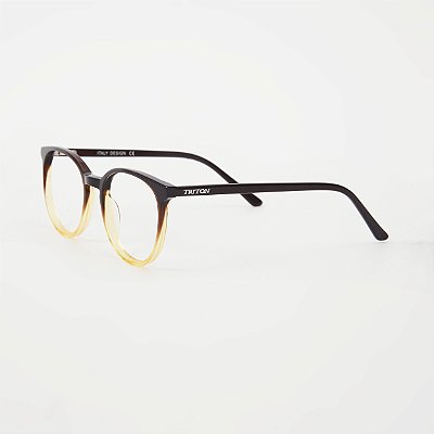 ÓCULOS DE GRAU TRITON EYEWEAR REDONDO ACETATO MARROM COM AMARELO
