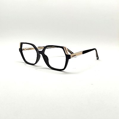 ÓCULOS DE GRAU TRITON EYEWEAR QUADRADO ACETATO PRETO COM DOURADO