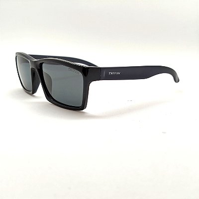 ÓCULOS DE SOL TRITON EYEWEAR POLARIZADO QUADRADO NYLON PRETO COM HASTE AZUL