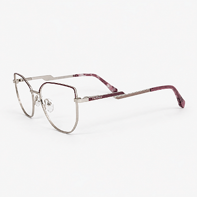 ARMAÇÃO DE GRAU TRITON EYEWEAR GATINHO METAL PRATA COM ROSA