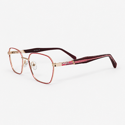 ARMAÇÃO DE GRAU TRITON EYEWEAR QUADRADO METAL DOURADO COM VERMELHO