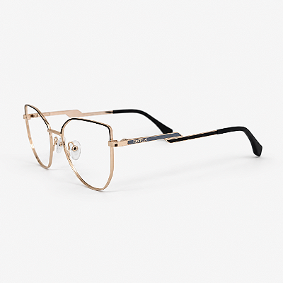 ARMAÇÃO DE GRAU TRITON EYEWEAR GATINHO METAL DOURADO COM PRETO