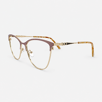 ARMAÇÃO DE GRAU TRITON EYEWEAR GATINHO METAL DOURADO COM ROSA