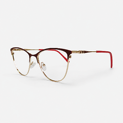ARMAÇÃO DE GRAU TRITON EYEWEAR GATINHO METAL DOURADO COM VERMELHO