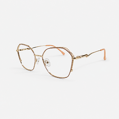 ARMAÇÃO DE GRAU TRITON EYEWEAR HEXAGONAL METAL DOURADO COM LARANJA