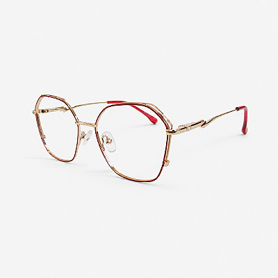 ARMAÇÃO DE GRAU TRITON EYEWEAR HEXAGONAL METAL DOURADO COM VERMELHO