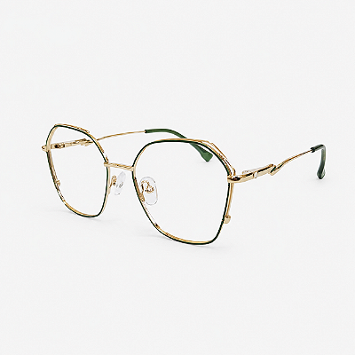 ARMAÇÃO DE GRAU TRITON EYEWEAR HEXAGONAL METAL DOURADO COM VERDE