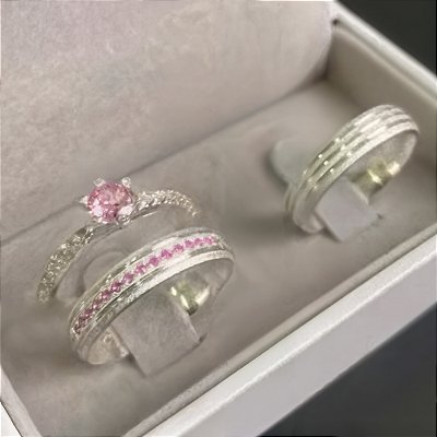 Aliança de Prata 950 Cravejada Brilho Eterno LUNARA Com Anel Solitário de Brinde Aliança só Love