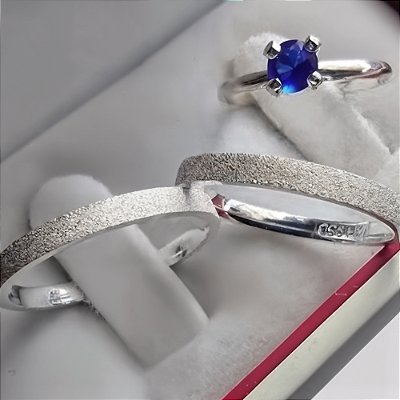 Aliança de Prata 950 Aurien Diamantada com Anel Solitário de brinde Aliança só love