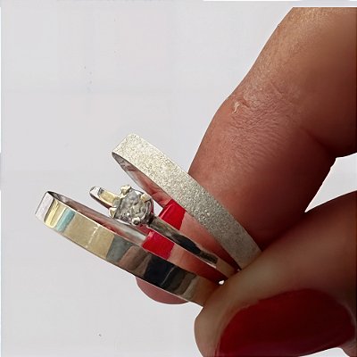 Aliança de Prata 950 Tradicional Essência DARELLE Com Anel Solitário de Brinde Aliança só Love