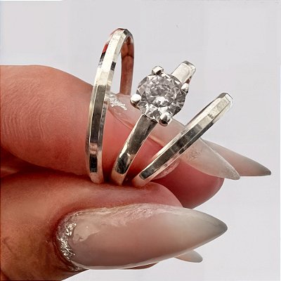 Aliança de Prata 950 Tradicional Essência ESSENTIA 2mm Com Anel Solitário de Brinde Aliança só Love