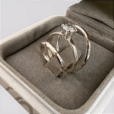 Aliança de Prata 950 Tradicional Essência ESSENTIA Com Anel Solitário de Brinde Aliança só Love