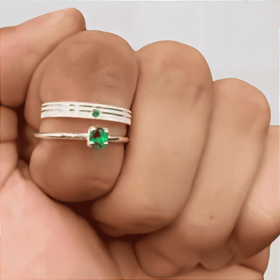 Aliança de Prata 950 Tradicional Essência VELURE GREEN Com Anel Solitário de Brinde Aliança só Love