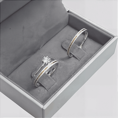 Aliança de Prata 950 com Banho de Ouro 18k  Clarion Com Anel Solitário de Brinde Aliança só Love