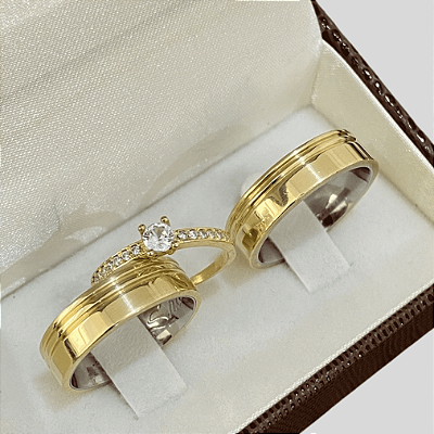 Aliança de Moeda antiga 6mm  Tradicional Essência  Arellis Com Anel Solitário de Brinde Aliança só Love