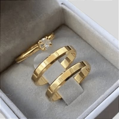 Aliança de Moeda antiga  Tradicional Essência  Isara II Com Anel Solitário de Brinde Aliança só Love