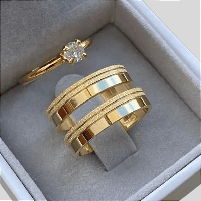 Aliança de Moeda antiga 5mm Tradicional Essência  Résia Com Anel Solitário de Brinde Aliança só Love