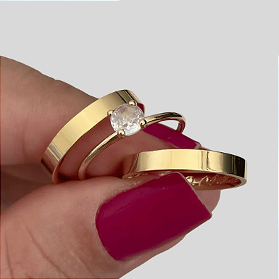 Aliança de Moeda antiga 2mm Tradicional Essência  Serina Com Anel Solitário de Brinde Aliança só Love