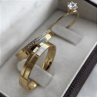 Aliança de Moeda Antiga 4mm Aurora Brilho eterno Com Anel Solitário de Brinde Aliança só Love