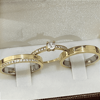 Aliança de Moeda Antiga 3mm Bella eterno Com Anel Solitário de Brinde Aliança só Love