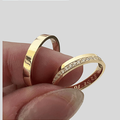 Aliança de Moeda Antiga  4mm Tila Brilho eterno Com Anel Solitário de Brinde Aliança só Love