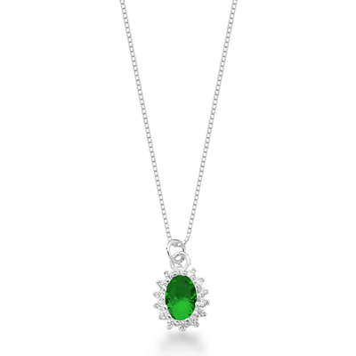 Gargantilha de Prata 925 Ponto de Luz Oval Verde Cravejado – Elegância e Serenidade | Alianças Só Love