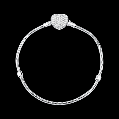 Pulseira para Berloque de Prata 925 com Coração Cravejado de Zircônias – Estilo e Elegância Personalizada | Alianças Só Love