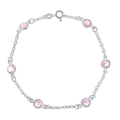 Pulseira Pedra Rosa Zircônia de Prata 925 – Delicadeza e Charme Feminino